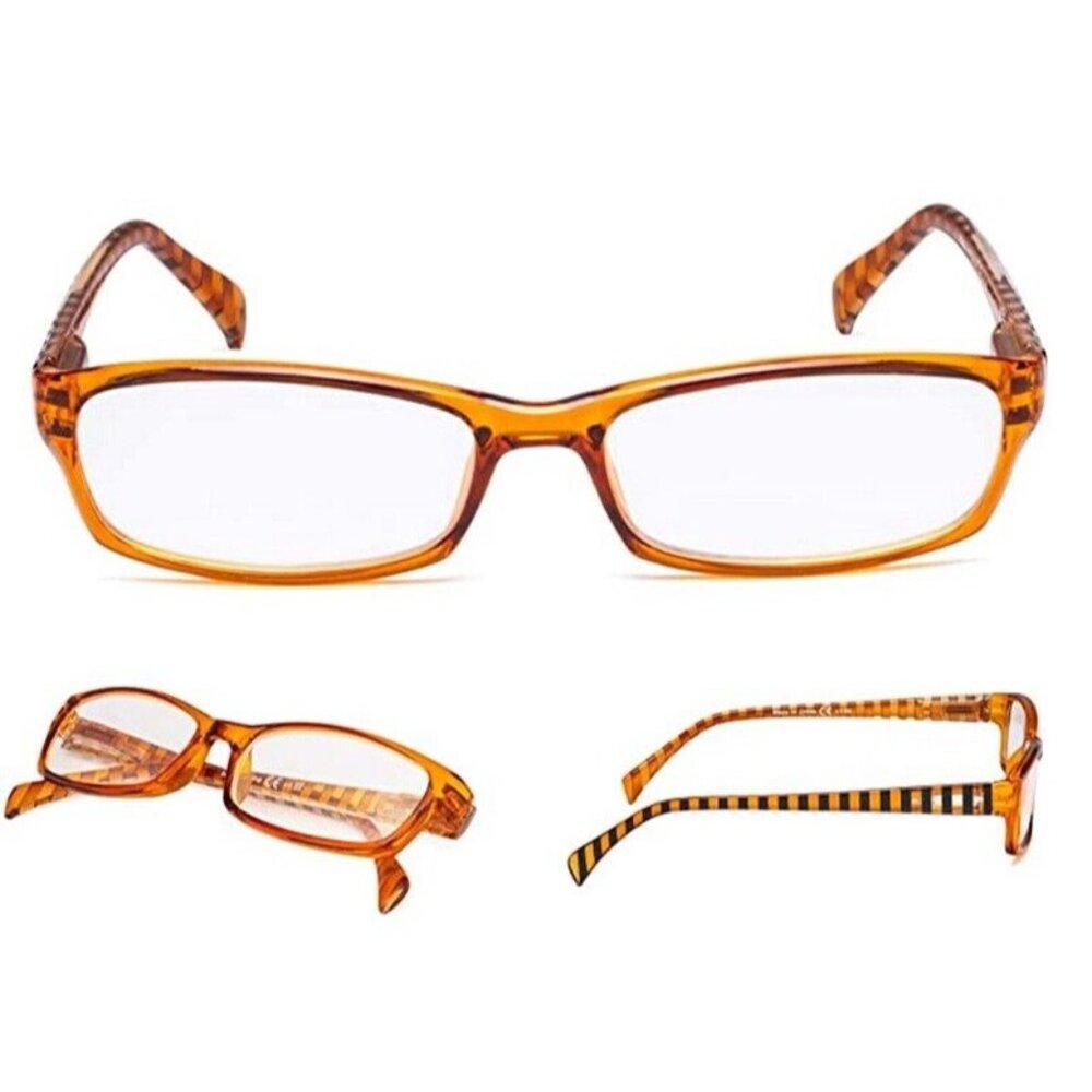 NWT CESSBLU Orange Stripe Blue Light Rectangle 1.5 Reading Glasses 115225